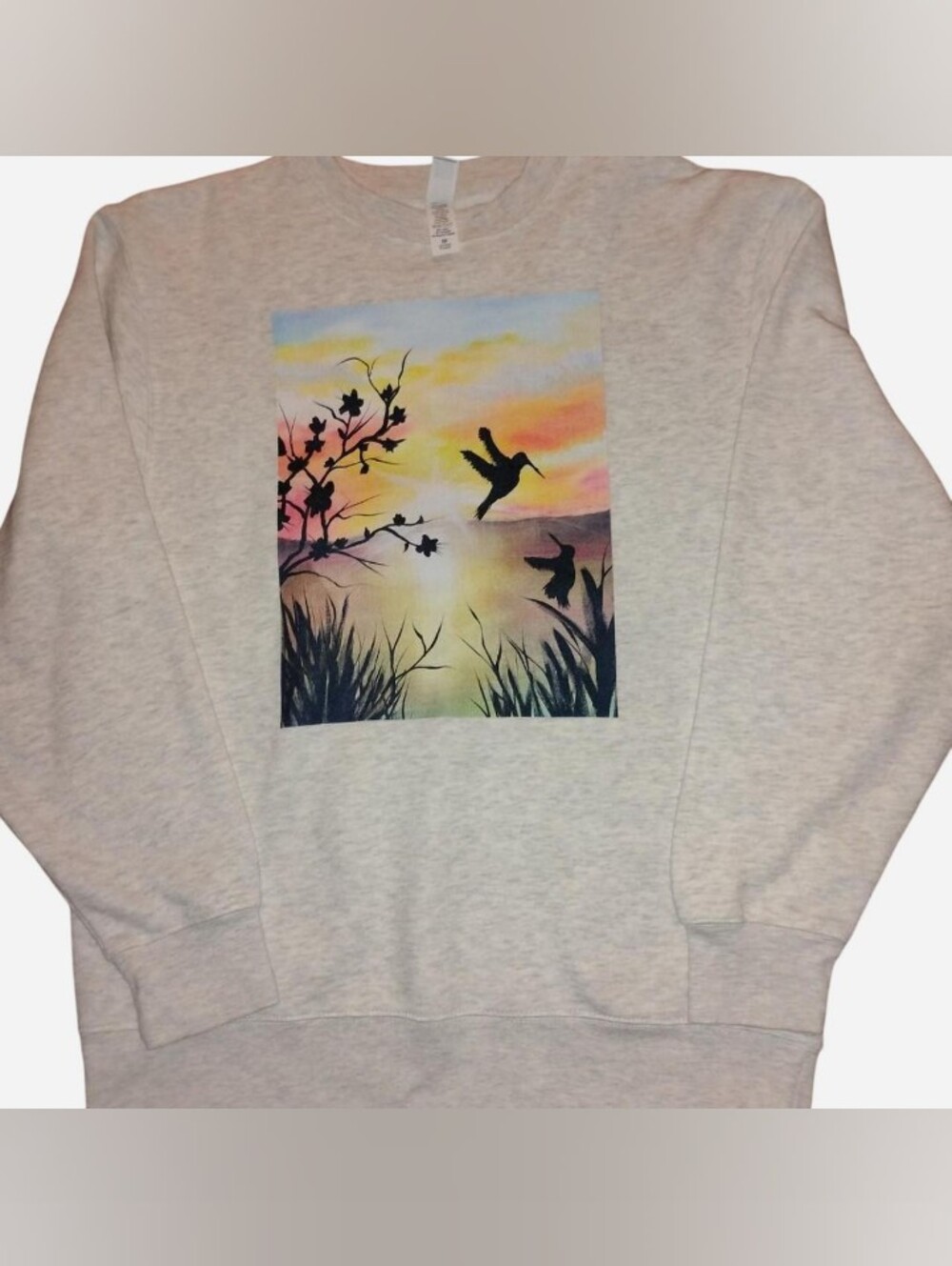 Lane Seven Hummingbird Sunset Graphic Crewneck Sweatshirt Ash Gray Medium